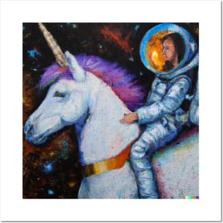 astronaut riding unicorn Posters and Art